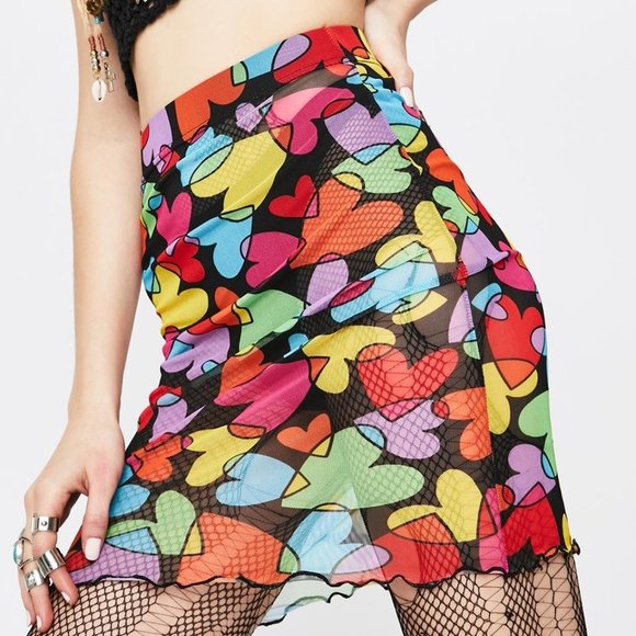 Dolls Kill Tara Khorzad Mesh Skirt Colorful Large - Picture 1 of 9